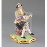 A Minton figure 'Spanish guitar player', c.1830, factory model no. 94, 19cm, slight restorationSee