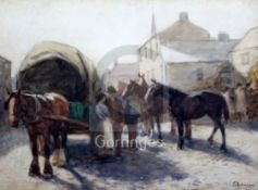 John Atkinson (1863-1924)watercolourHorse fair in a villagesigned15.75 x 22in.