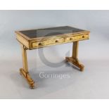 A mid Victorian Hungarian ash and purple heart banded writing table, attributed to Holland & Sons,