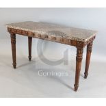 A George IV oak rectangular side table, with plain frieze, the top surmounted by a black and sepia