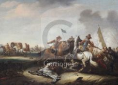 Attributed to Abraham Van Der Hoef (Dutch 1611-1666)oil on panelA Cavalry Skirmish13.25 x 18in.