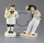 Two Samuel Alcock bone china figures 'The Pot Boy' and another of a deckhand, c.1830-40, the first