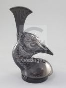 Tête de Paon/Peacocks head. A glass mascot by René Lalique, introduced on 3/2/1928, No.11876 a
