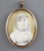 Early 19th century English Schooloil on ivoryMiniature portrait of a bride2.5 x 1.75in.