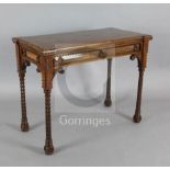 A Victorian Gothic revival walnut and marquetry rectangular card table, in the manner of Lamb of
