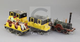 A Marklin electric locomotive and tender, 'The Fury', with two enclosed and one open carriage,