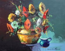 § Cecil Rochfort D'Oyly John (1906-1993)oil on boardFlowers and Blue Jug, illustrated Kelleway &