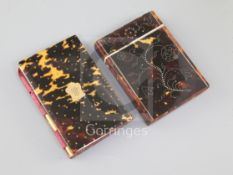 Two 19th century tortoiseshell and pique-work card cases, the first decorated with floral sprigs,