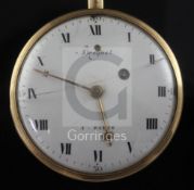 A 19th century continental gold keywind pocket watch, with Roman dial and inscribed "Breguet a