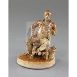 A Doulton Lambeth salt glazed stoneware figure of a seated gentleman, by George Tinworth, incised