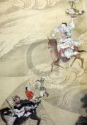 A pair of Chinese paintings on silk, 19th century, depicting immortals amid clouds and riding