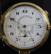 A 19th century Swiss 18k gold hunter minute repeating chronograph pocket watch, with Arabic dial and