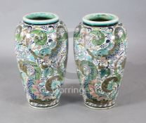A large pair of Burmantofts 'Persian' faience ovoid floor vases, by Leonard King, c.1885, each