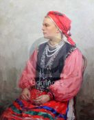 Mikhail Zheleznov (1924-1997)oil on canvasPortrait of a seated womansigned and dated 195430.5 x