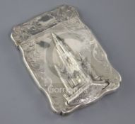 A Victorian silver castle top card case, decorated in relief with the Scott Memorial, by William &
