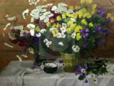 V. Petrovaoil on canvasStill life of flowers in a vasesigned and dated '9626.5 x 35in., unframed