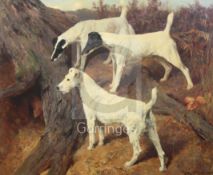 § Arthur Wardle R.I., R.B.C. (1864-1949)oil on canvasFox terriers beside a warren: 'Top Mowbray