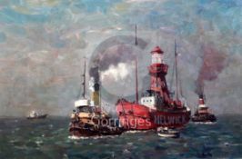 Gyrth Russell (1892-1970)oil on canvasDocking the light ship, Cardiffsigned20 x 30in.