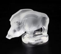 Sanglier/Wild Boar. A glass mascot by René Lalique, introduced on 3/10/1929, No.11802, a