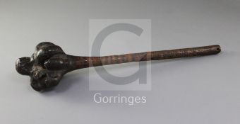 A Fijian hardwood "Ula" throwing club, with geometric engraved handle, 17in.