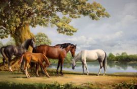 § Frank Wootton (1911-1978) oil on canvas, Horses beside a lake