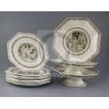 John Moyr Smith for Minton Chinaworks. A rare 13 piece creamware dessert service, c.1875-80, each