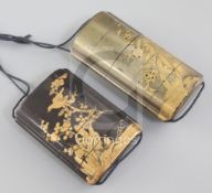 Two Japanese gilt decorated lacquer four case inro, Meiji period, the first decorated in low