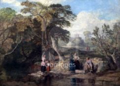 19th century English Schooloil on panelLandscape with women beside a spring13.5 x 18.5in.