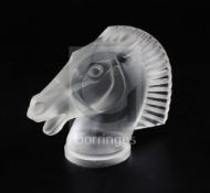 Longchamp/Horse. A glass mascot by René Lalique, introduced on 12/6/1929, No.1152B, in clear and