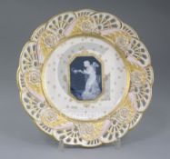 A Mintons pate-sur-pate plate, by Alboin Birks, c.1905, the central panel decorated with a semi nude