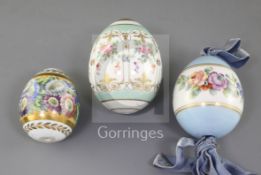 Three Russian porcelain Easter eggs, late 19th/early 20th century, two probably Imperial Factory
