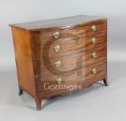 A Regency mahogany bowfront chest, of four graduated long drawers, on swept bracket feet, W.3ft 2.