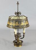 An Empire style ormolu lampe bouilotte, on circular pierced and chased base, with similar stem