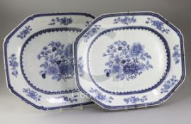 A pair of Chinese export blue and white canted rectangular meat platters, Qianlong period, each