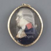 English School c.1800oil on ivoryMiniature profile portrait of a gentleman wearing a blue coat