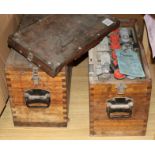 Two wood cased Oldham vintage car batteries