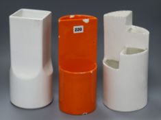 Two vintage Gabbianelli white ceramic vases and one orange vase (one cracked)