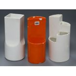 Two vintage Gabbianelli white ceramic vases and one orange vase (one cracked)