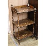 A Victorian inlaid three tier whatnot W.53cm