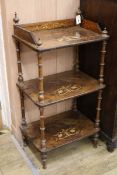 A Victorian inlaid three tier whatnot W.53cm