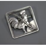 A Danish Georg Jensen sterling silver cockerel brooch, no. 276, 38mm.