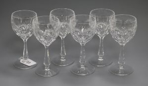 A set of six Waterford style wine glasses