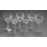 A set of six Waterford style wine glasses