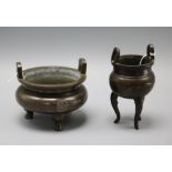 Two Chinese bronze and silver wire censers, one signed Shisou