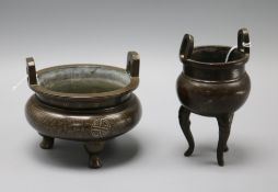 Two Chinese bronze and silver wire censers, one signed Shisou