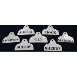 Seven Copeland or Copeland & Garrett creamware bin labels, mid 19th century, each of pyriform,