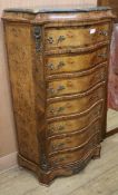 A Louis VX design burr elm tall chest of seven drawers, with marble top