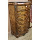 A Louis VX design burr elm tall chest of seven drawers, with marble top