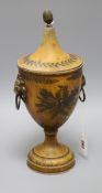 A George III toleware chestnut urn and cover height 38cm