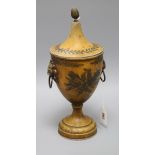 A George III toleware chestnut urn and cover height 38cm